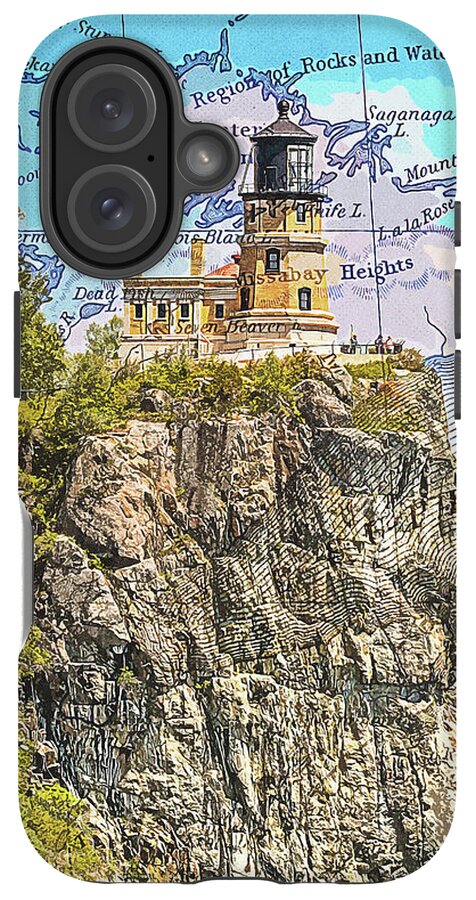 Split Rock Lighthouse And Map - Phone Case