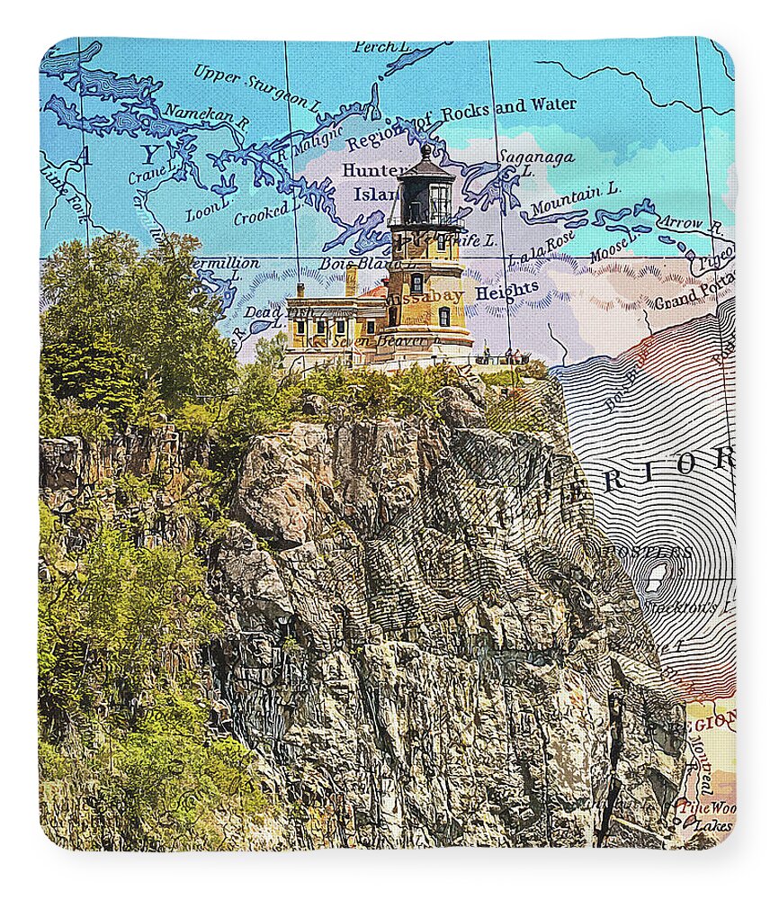 Split Rock Lighthouse And Map - Blanket