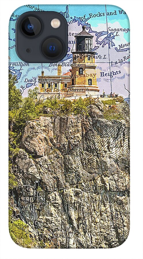 Split Rock Lighthouse And Map - Phone Case