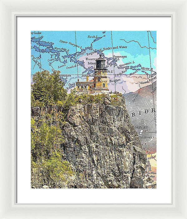 Split Rock Lighthouse And Map - Framed Print