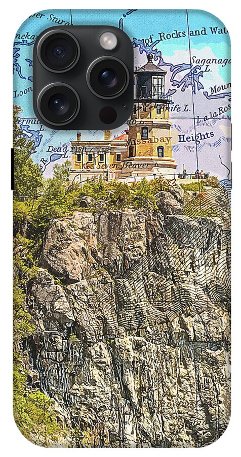 Split Rock Lighthouse And Map - Phone Case