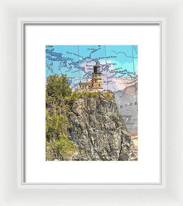 Split Rock Lighthouse And Map - Framed Print