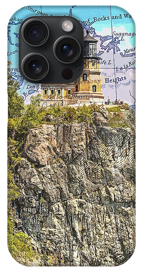 Split Rock Lighthouse And Map - Phone Case