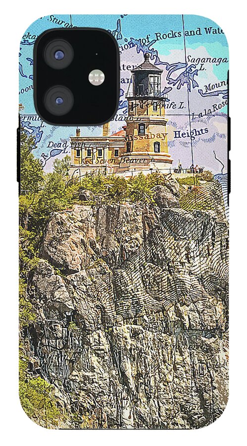 Split Rock Lighthouse And Map - Phone Case