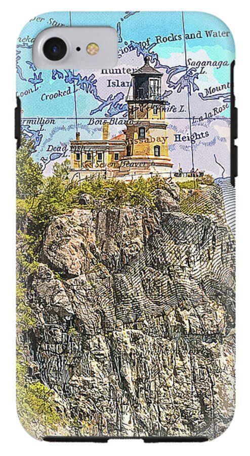 Split Rock Lighthouse And Map - Phone Case