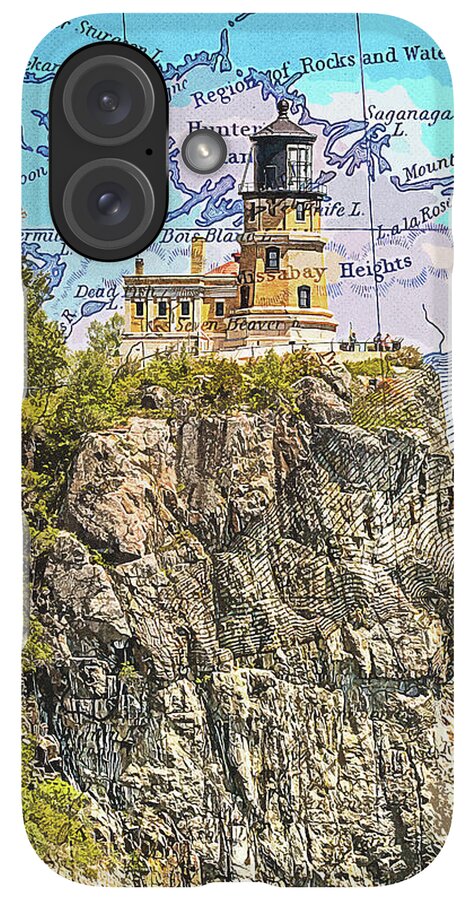 Split Rock Lighthouse And Map - Phone Case