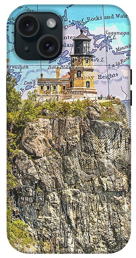 Split Rock Lighthouse And Map - Phone Case