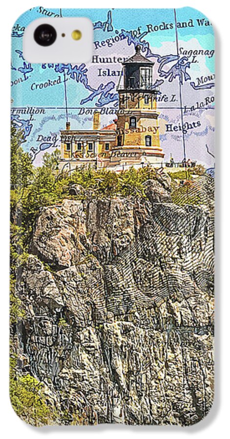 Split Rock Lighthouse And Map - Phone Case