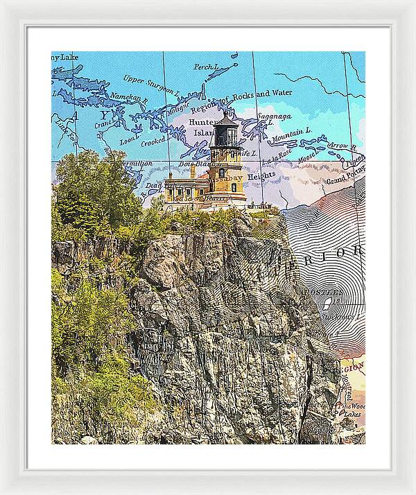 Split Rock Lighthouse And Map - Framed Print