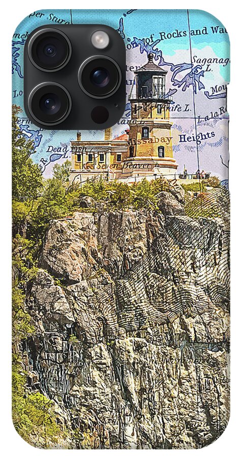 Split Rock Lighthouse And Map - Phone Case