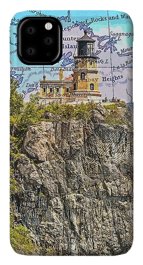 Split Rock Lighthouse And Map - Phone Case