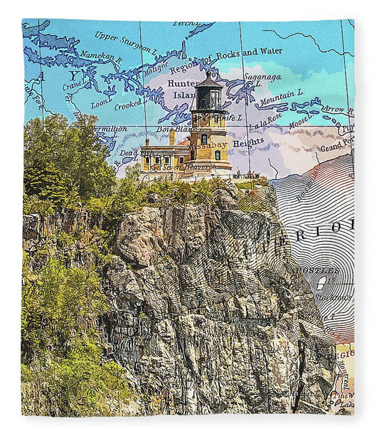 Split Rock Lighthouse And Map - Blanket