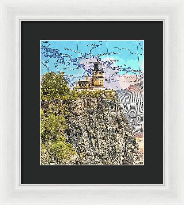 Split Rock Lighthouse And Map - Framed Print