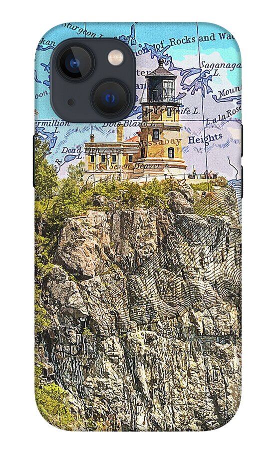 Split Rock Lighthouse And Map - Phone Case