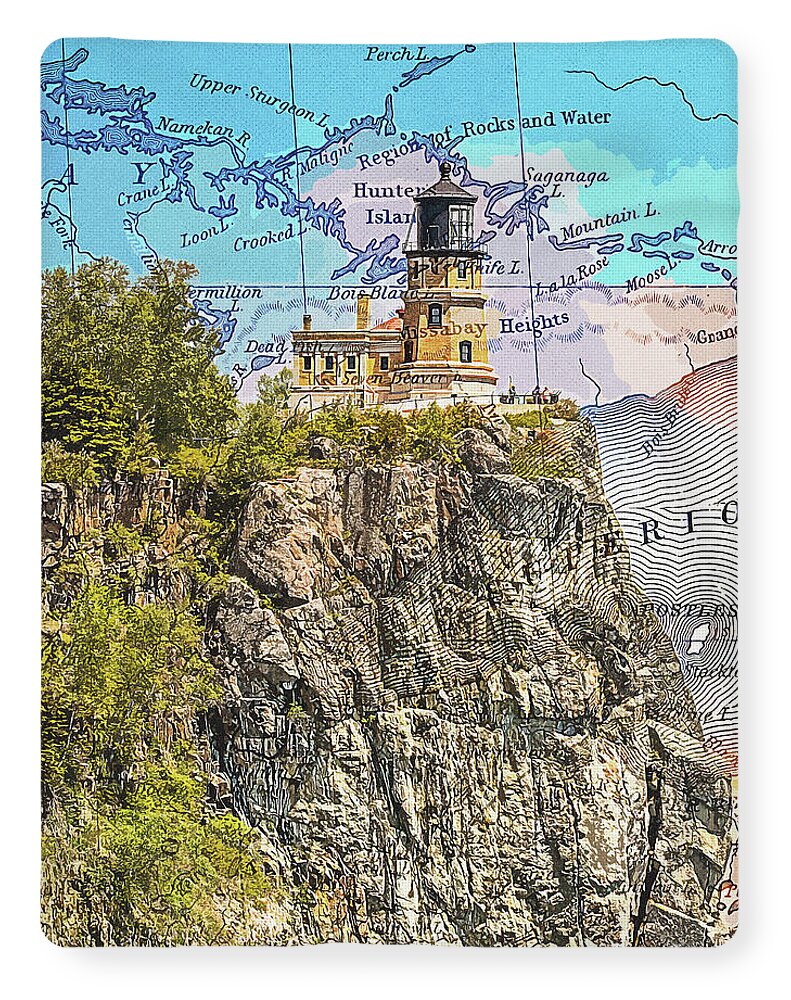 Split Rock Lighthouse And Map - Blanket