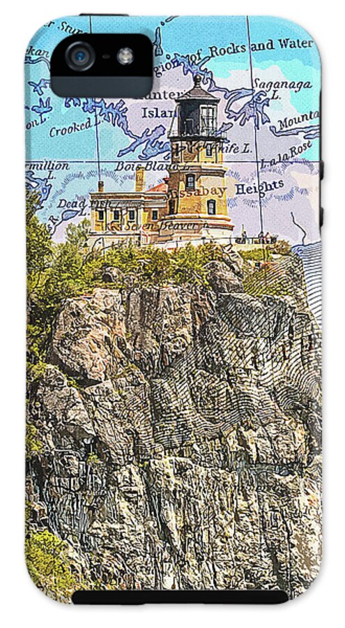 Split Rock Lighthouse And Map - Phone Case