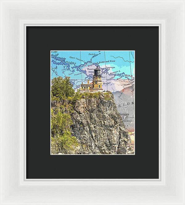 Split Rock Lighthouse And Map - Framed Print