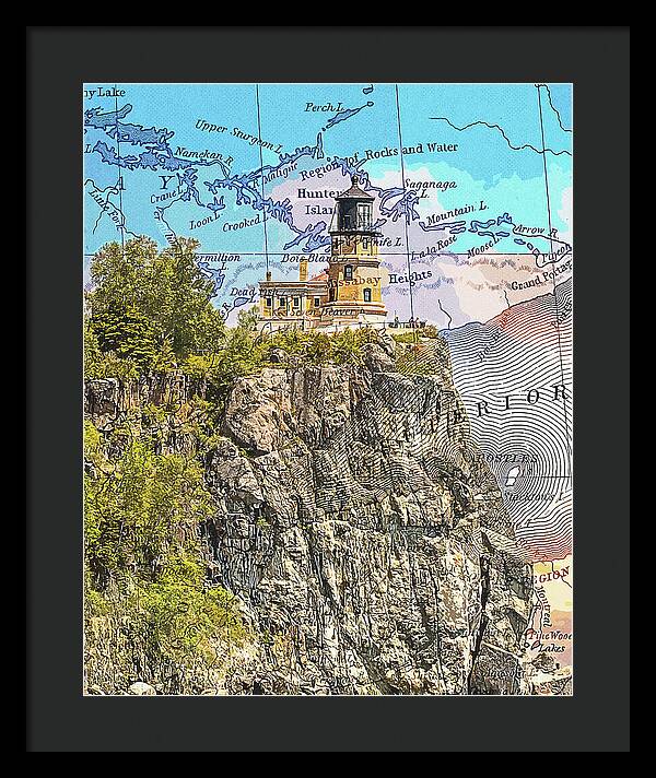 Split Rock Lighthouse And Map - Framed Print