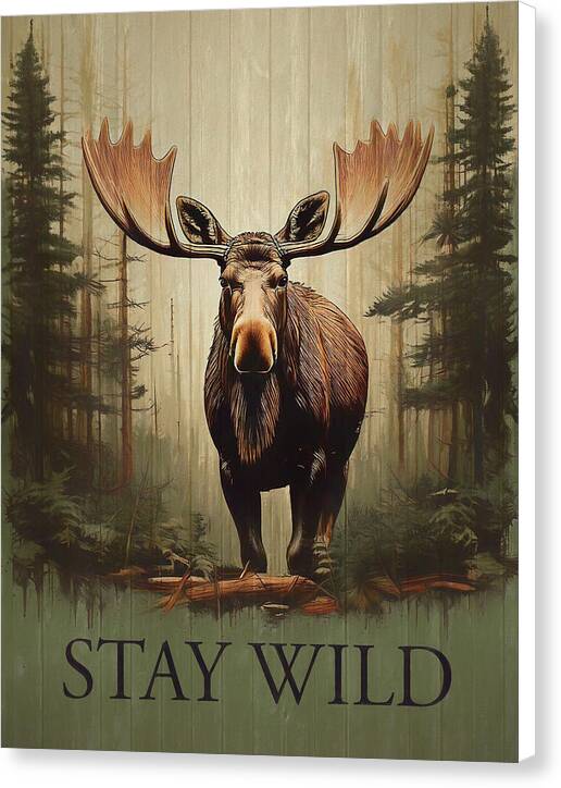 Stay Wild Moose Rustic - Canvas Print