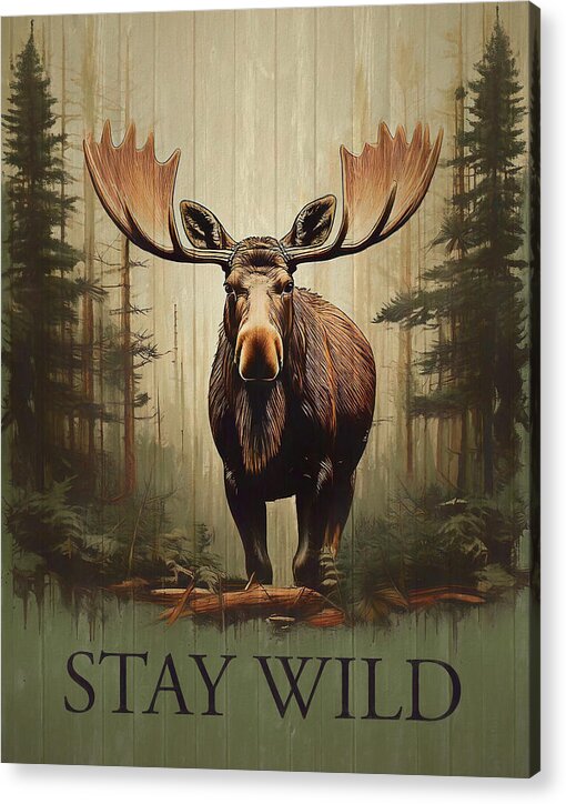 Stay Wild Moose Rustic - Acrylic Print