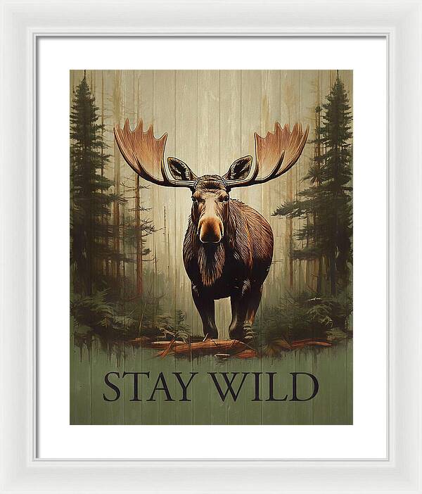 Stay Wild Moose Rustic - Framed Print