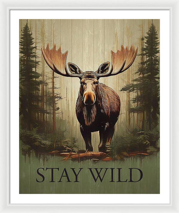 Stay Wild Moose Rustic - Framed Print