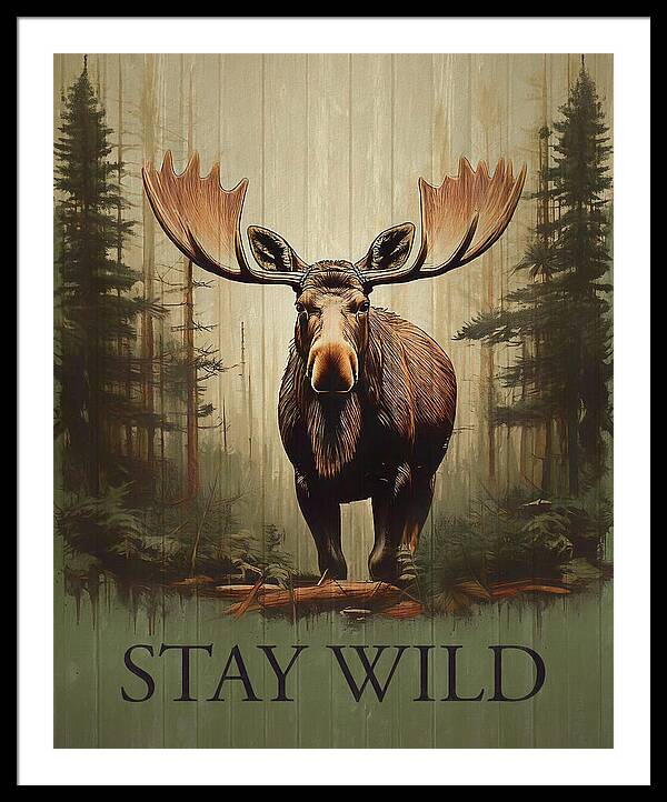 Stay Wild Moose Rustic - Framed Print