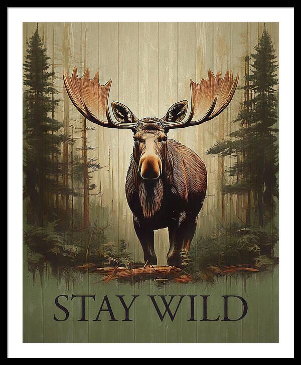 Stay Wild Moose Rustic - Framed Print