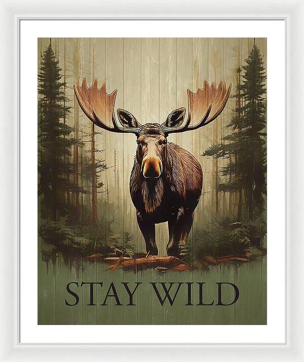 Stay Wild Moose Rustic - Framed Print