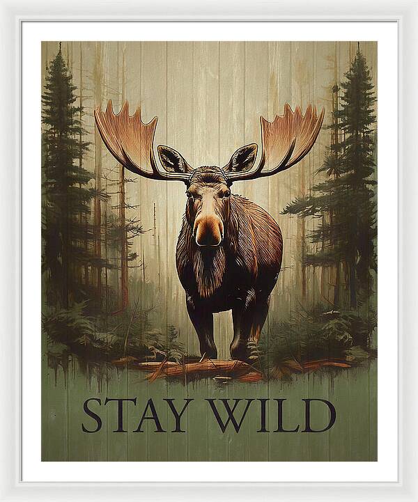 Stay Wild Moose Rustic - Framed Print