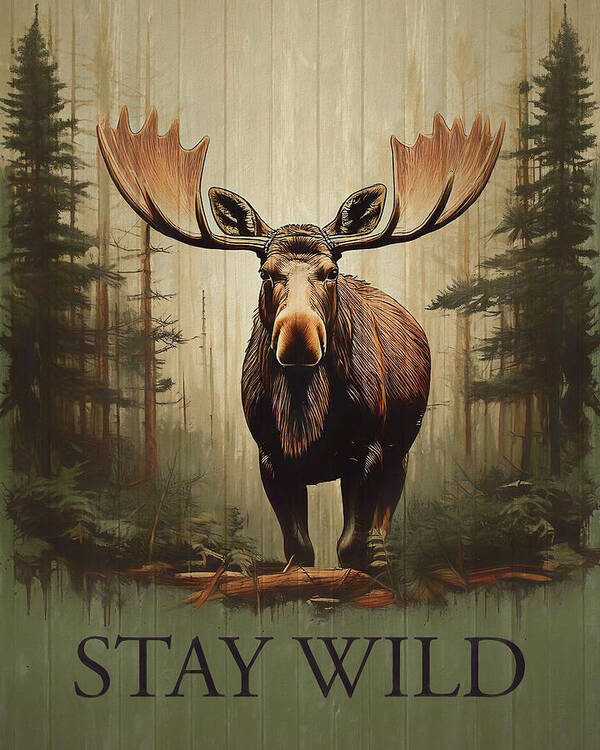 Stay Wild Moose Rustic - Art Print