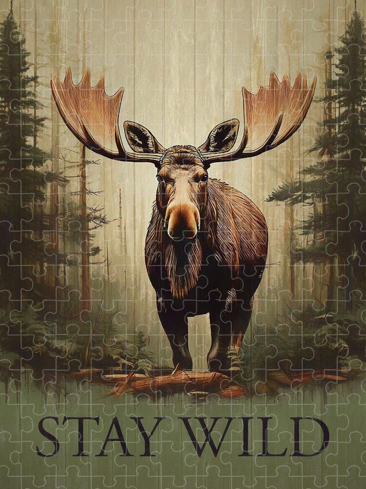 Stay Wild Moose Rustic - Puzzle