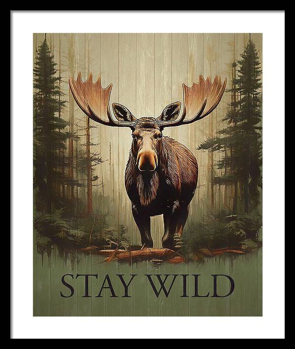 Stay Wild Moose Rustic - Framed Print