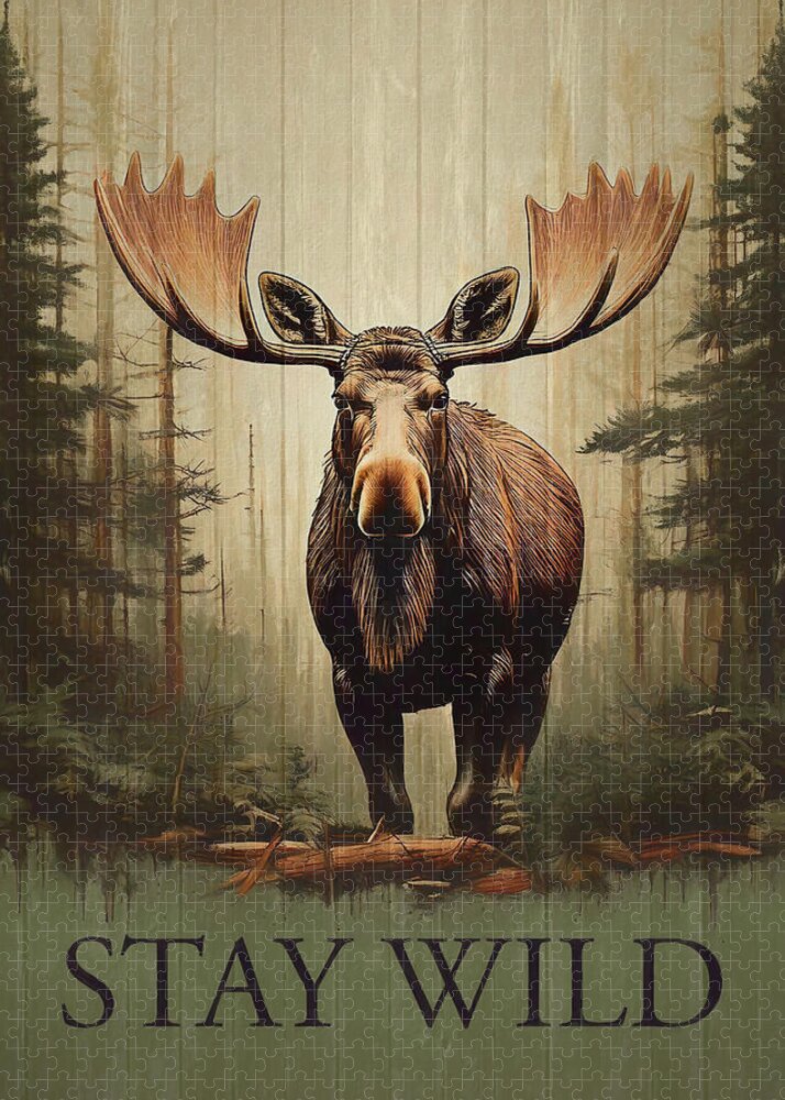 Stay Wild Moose Rustic - Puzzle