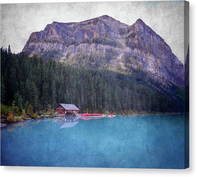 Textured Lake Louise Cabin Reflection - Canvas Print