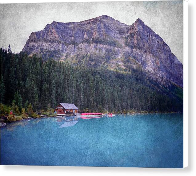 Textured Lake Louise Cabin Reflection - Canvas Print