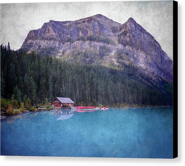 Textured Lake Louise Cabin Reflection - Canvas Print