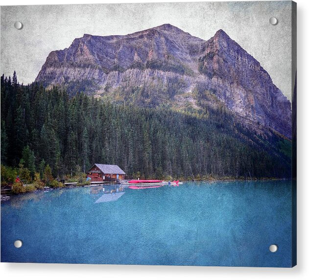 Textured Lake Louise Cabin Reflection - Acrylic Print