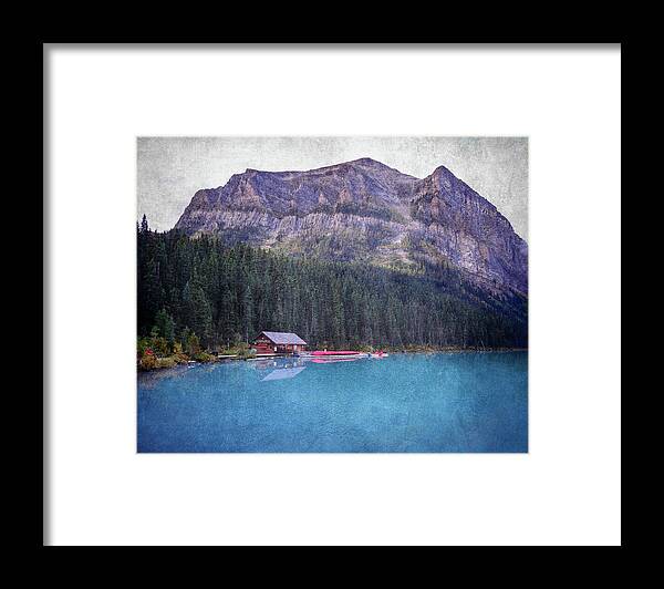 Textured Lake Louise Cabin Reflection - Framed Print