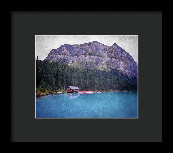 Textured Lake Louise Cabin Reflection - Framed Print