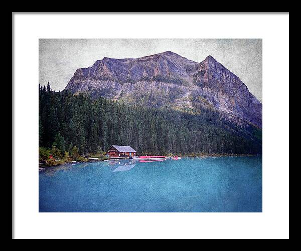 Textured Lake Louise Cabin Reflection - Framed Print