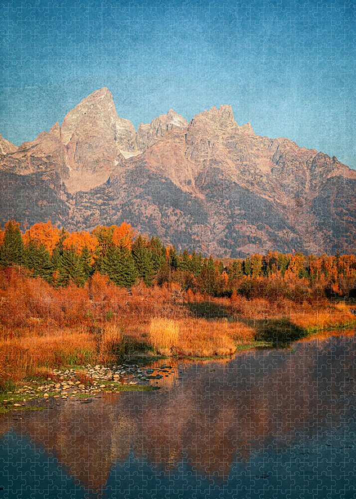 Textured Reflection Grand Tetons In Fall - Puzzle