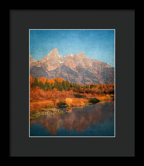 Textured Reflection Grand Tetons In Fall - Framed Print