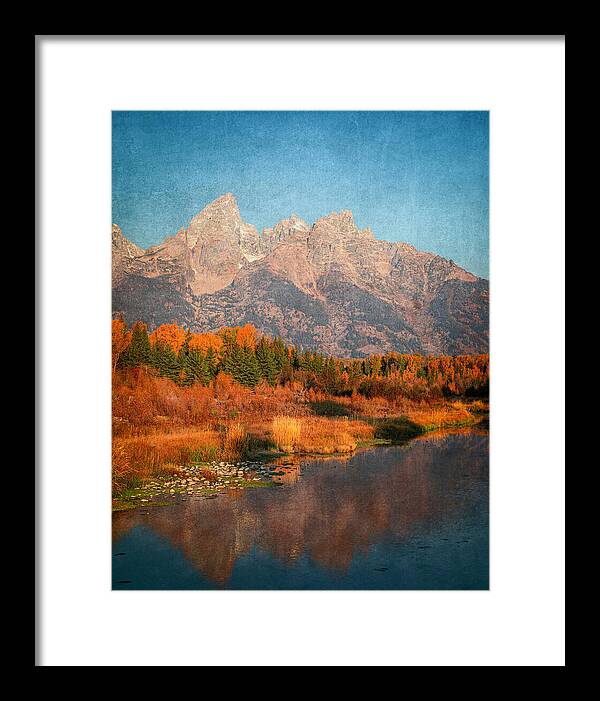 Textured Reflection Grand Tetons In Fall - Framed Print