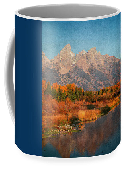 Textured Reflection Grand Tetons In Fall - Mug