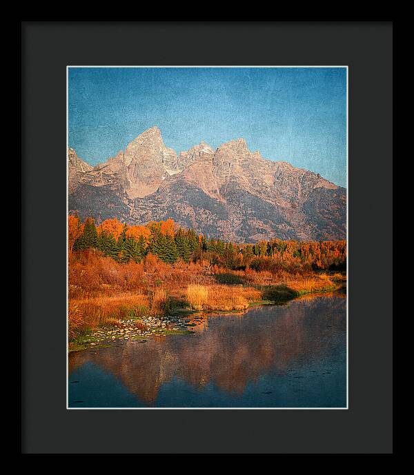 Textured Reflection Grand Tetons In Fall - Framed Print