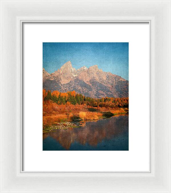 Textured Reflection Grand Tetons In Fall - Framed Print