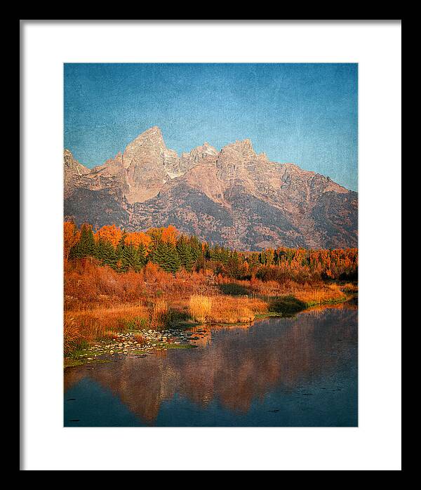 Textured Reflection Grand Tetons In Fall - Framed Print