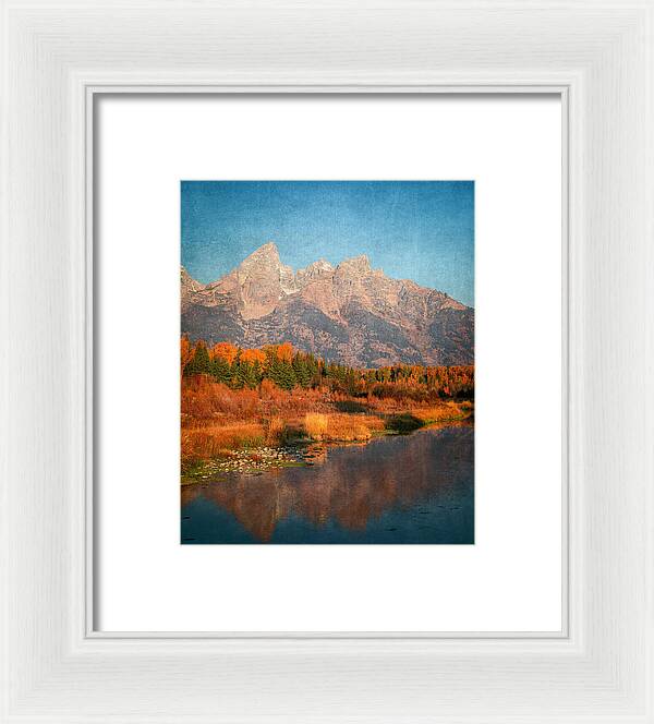 Textured Reflection Grand Tetons In Fall - Framed Print