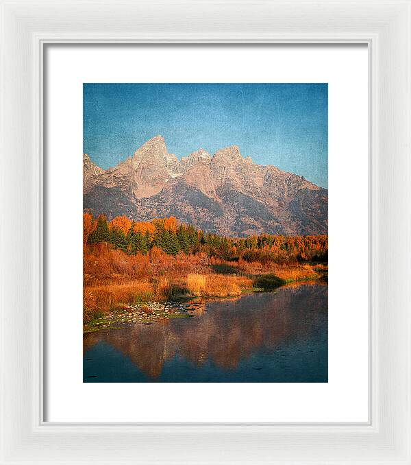 Textured Reflection Grand Tetons In Fall - Framed Print